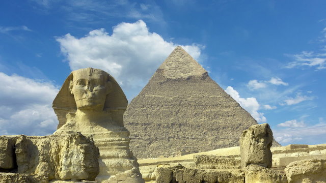 Clouds over great pyramid and sphinx at Giza Cairo in Egypt - ti