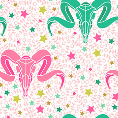 Skull with floral and star ornament.