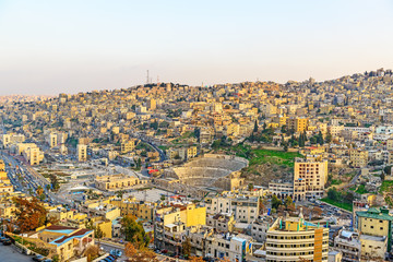 Roman Theater viewed from Citadel hill in Amman, Jordan