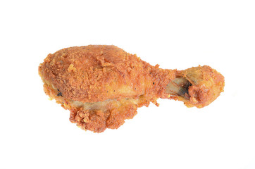 Golden brown fried chicken drumsticks