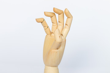 Wooden hand model  on white background