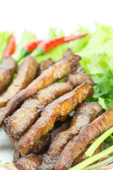 Fried pork, Thai food served with vegetable
