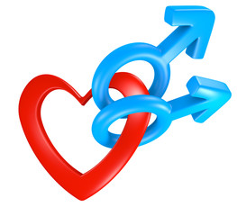 Valentine heart shape with male gender symbols for two men