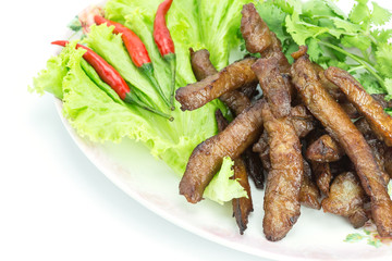 Fried pork, Thai food served with vegetable