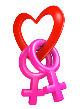 Valentine heart shape with female gender symbols for two women