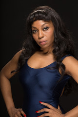 Naklejka premium African American black woman serious angry face portrait