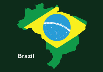 Brazil map with flag inside, Brazil map vector