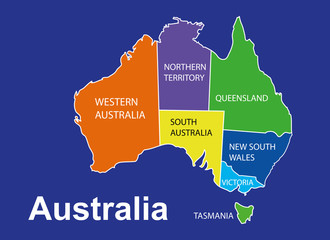 Australia map with cities inside, australia vector, aussi