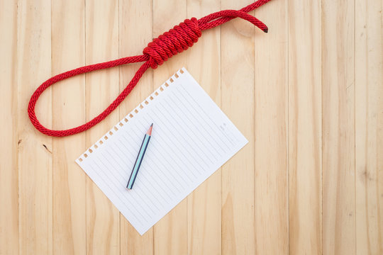 Rope with knotted and paper note