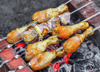 Chicken and pork shashlik