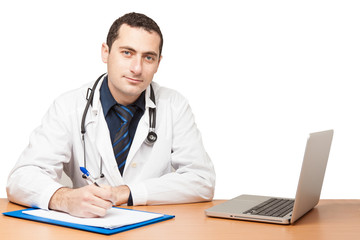 Doctor filling out medical document