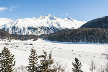 St. Moritz, Dorf, Sankt Moritz, St. Moritzersee, Bergsee, Schneepolo, Alpen, Schweizer Berge,...