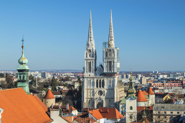 Fototapeta premium Catholic cathedral in Zagreb from Upper town