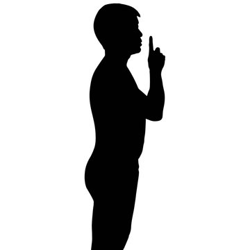 Silhouette man with finger on lips asking for silence
