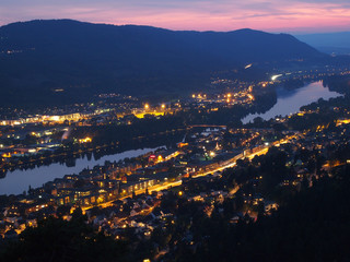Drammen city night view in Norway