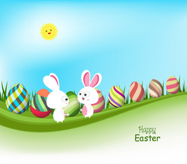 easter eggs and bunny spring banners with blue sky