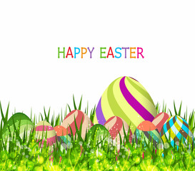 happy easter eggs spring background with grass