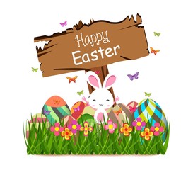 happy easter spring concept with sign post