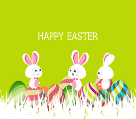 happy easter spring with eggs and bunny background