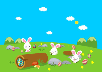 Obraz na płótnie Canvas Easter bunny playful with eggs colorful