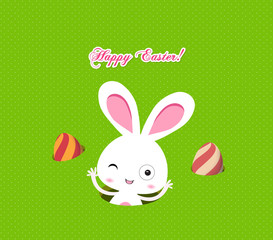 Easter bunny playful with eggs colorful card