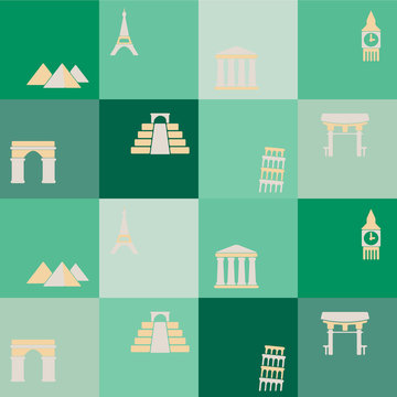 seamless background with architectural monuments of world