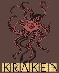 Fototapeta premium Kraken mythical sea monster with title
