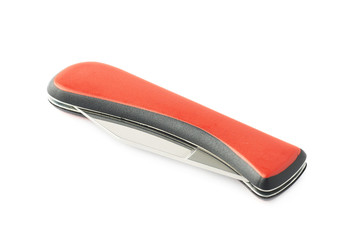 Red jackknife foldable pocket knife isolated