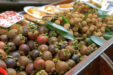 the food in the boat at the floating market in Bangkok