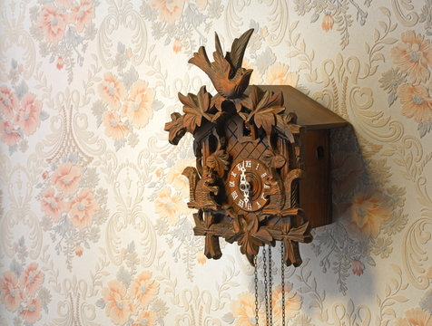 cuckoo clock on old wallpaper