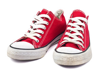 vintage red shoes on white background - 77529477