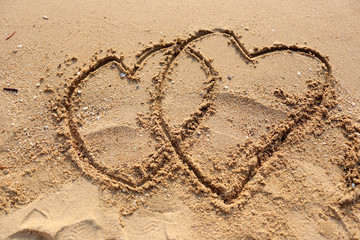 The beach and heart Shape drawn.