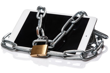 Tablet pc and padlock with chain