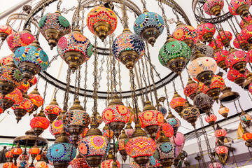 beautiful background with colorful lamps arabic style of decorat