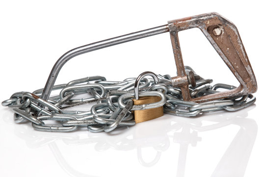 Padlock with chain and saw
