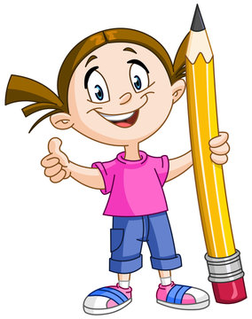 Girl holding big pencil