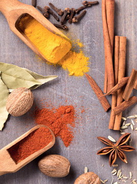 Several kinds of spices on the table