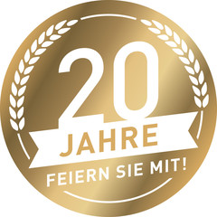 Button 20 Jahre Gold