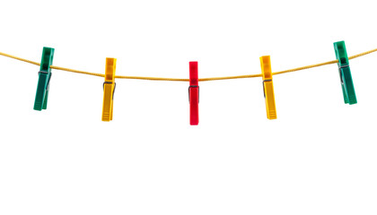 Colorful clothes pegs on a rope