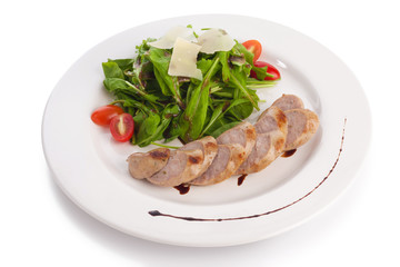 Sausage with rocket salad