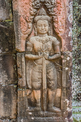 Fototapeta na wymiar low relief carving Ta Prohm Angkor Wat Cambodia