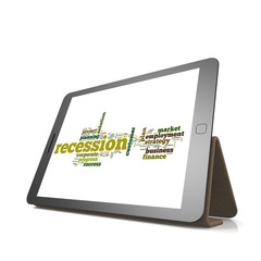 Recession word cloud on tablet