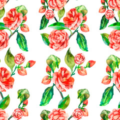 Camellia, Rose, Seamless floral pattern.