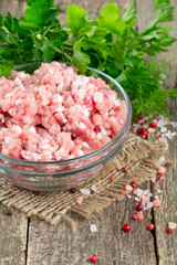 minced meat on wooden table