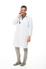 smiling male doctor with mobile phone