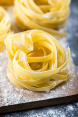 Freshly made italian tagliatelle pasta, home cooking