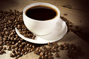 coffee cup and coffee beans