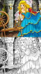 Cartoon fairy tale scene - coloring page