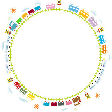 子供向け 可愛い踏切 線路を走る電車 フレーム Stock ベクター Adobe Stock