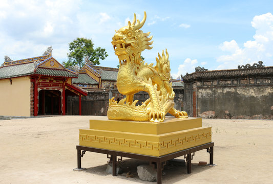 Golden stone dragon statue in Vietnam , Hue, Emperor Palace